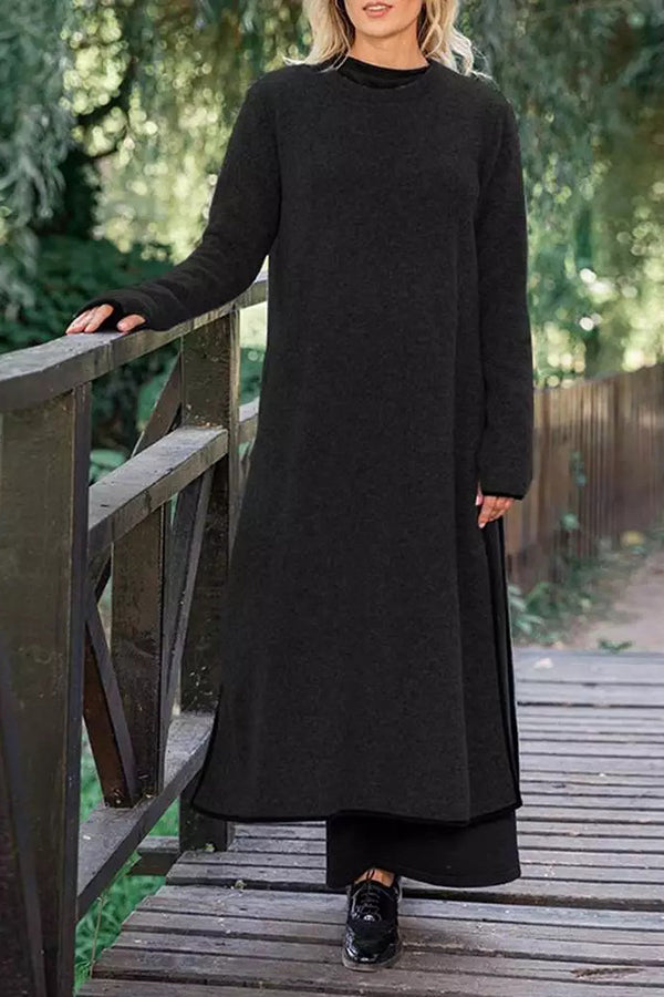 Loose Casual Slit Maxi Sweater Dress