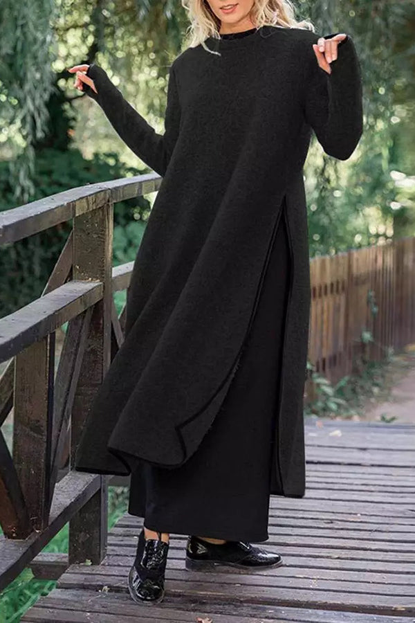 Loose Casual Slit Maxi Sweater Dress