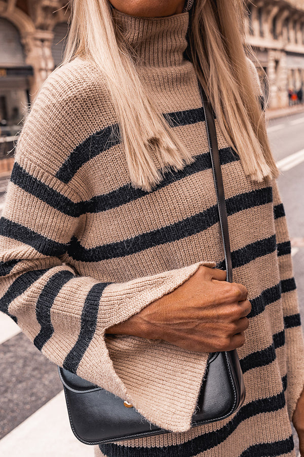 Casual Street Striped Patchwork Half A Turtleneck A Line Dresses