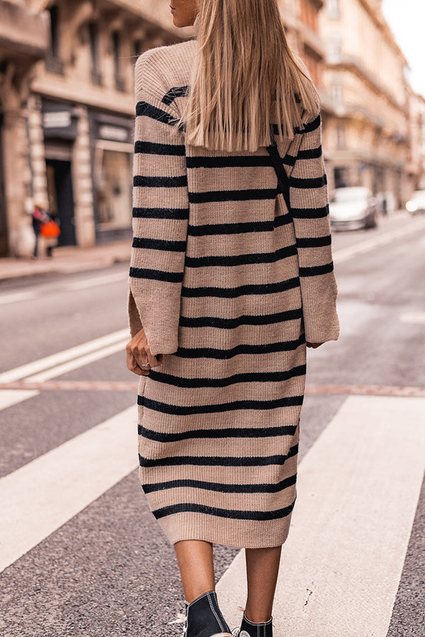 Casual Street Striped Patchwork Half A Turtleneck A Line Dresses