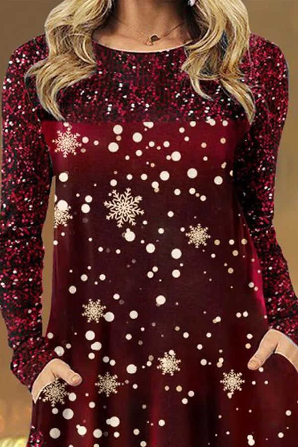 Snowflake Printed Long-Sleeve Comfortable Women¡¯s Dress