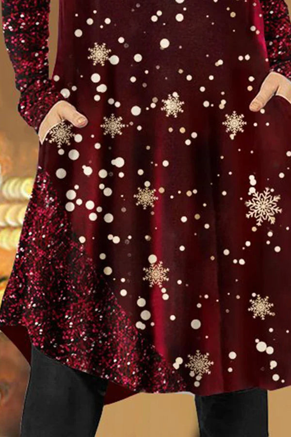 Snowflake Printed Long-Sleeve Comfortable Women¡¯s Dress