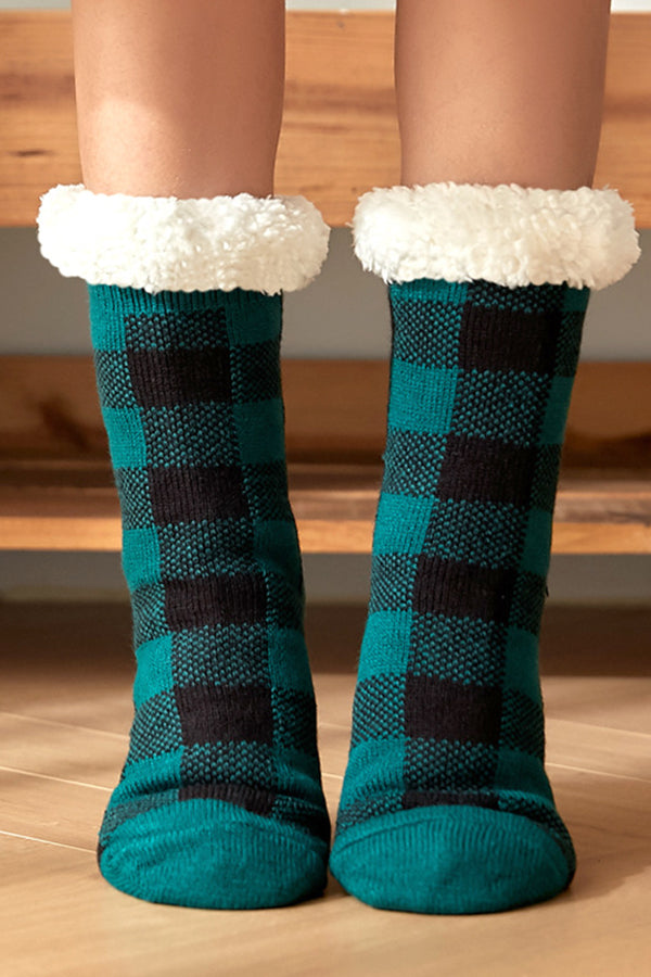 Christmas Plaid Warm Ppadded Floor Socks