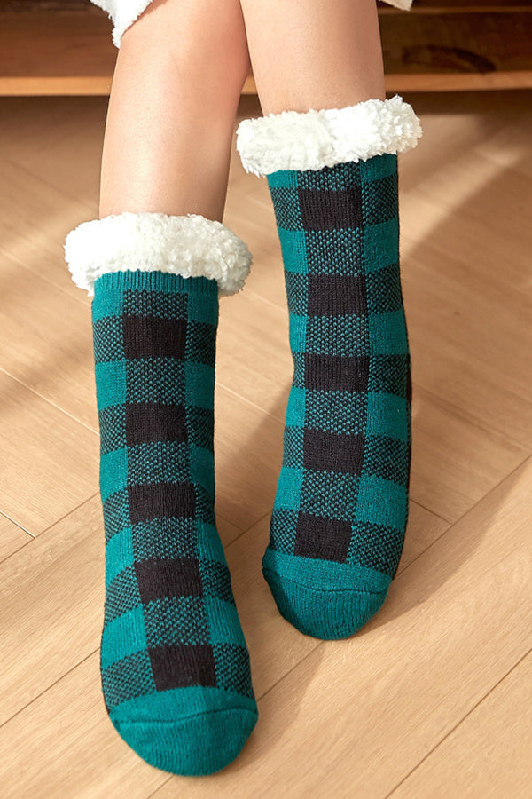 Christmas Plaid Warm Ppadded Floor Socks