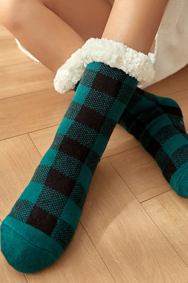 Christmas Plaid Warm Ppadded Floor Socks