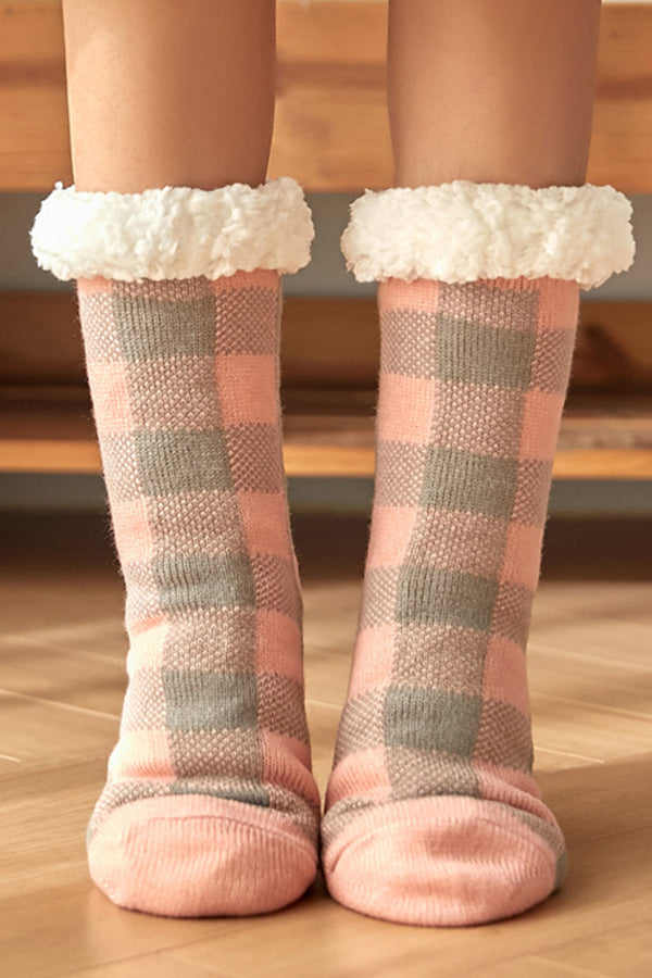 Christmas Plaid Warm Ppadded Floor Socks