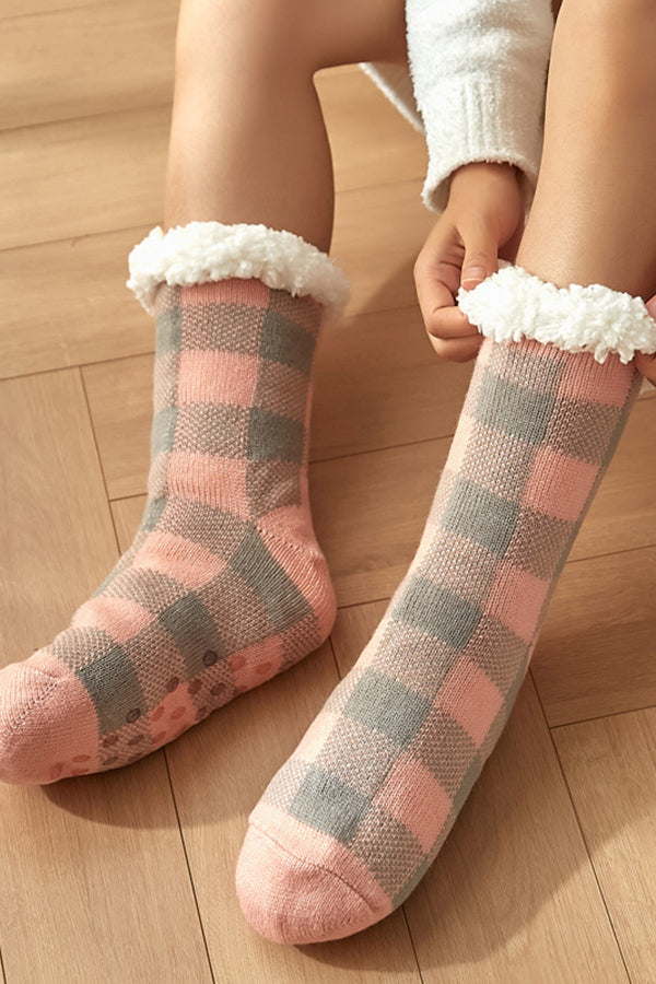 Christmas Plaid Warm Ppadded Floor Socks