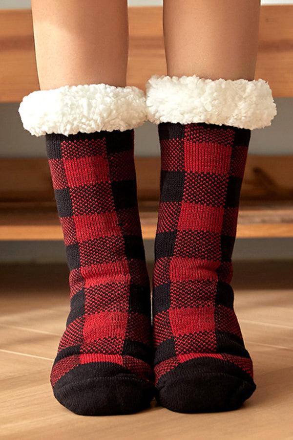 Christmas Plaid Warm Ppadded Floor Socks