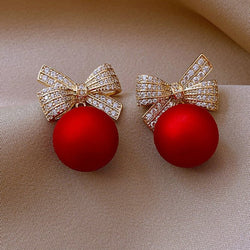 Christmas Rhinestone Bowknot Elegant Dangle Earrings