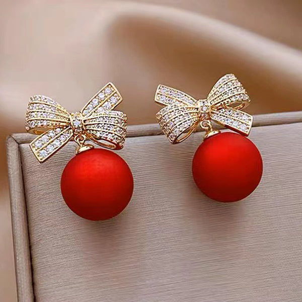 Christmas Rhinestone Bowknot Elegant Dangle Earrings