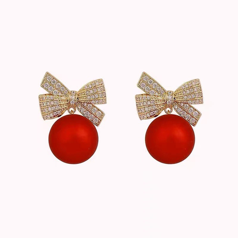 Christmas Rhinestone Bowknot Elegant Dangle Earrings