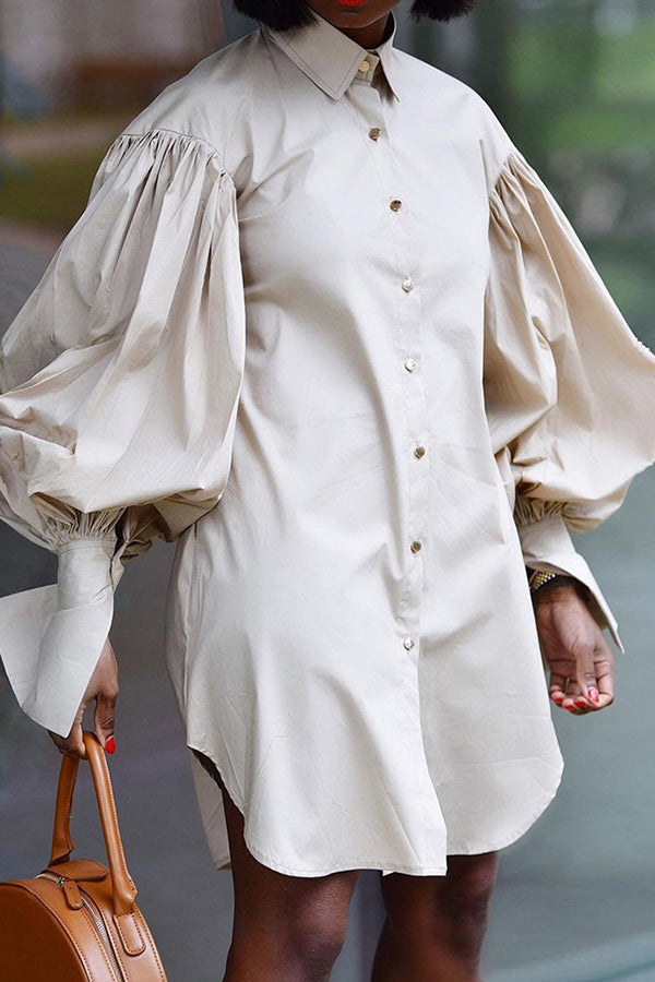 Puff Sleeve Casual Shirt Dress Dress