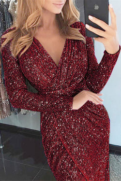 Long Sleeve V-Neck Sexy Dinner Dress