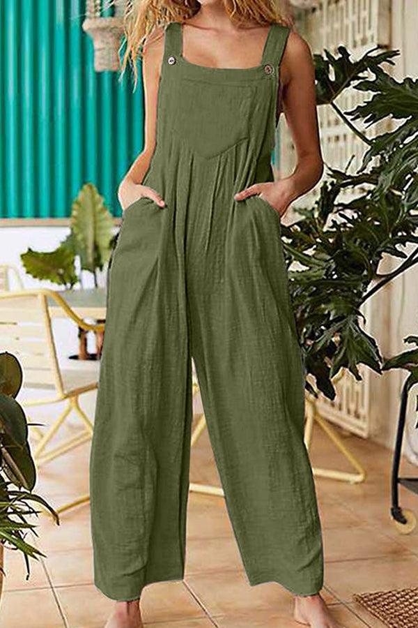 Solid Color Cargo Pocket Jumpsuit