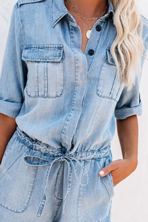 Loose Shirt Long Sleeve Jumpsuit