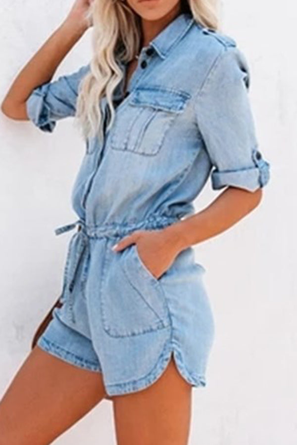 Loose Shirt Long Sleeve Jumpsuit