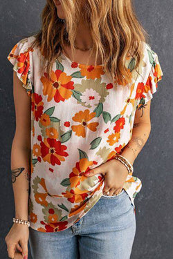 Flower printed chiffon shirt