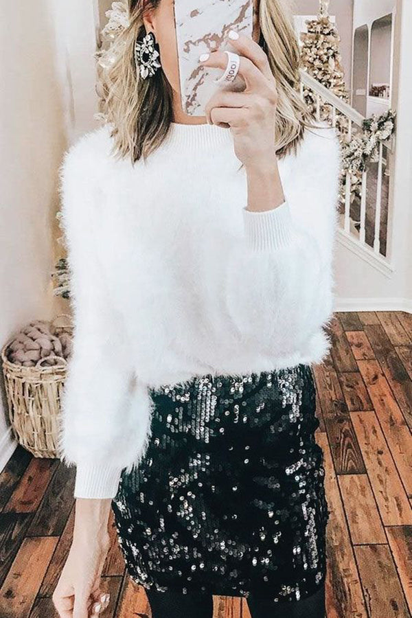 Plush Round Neck Pullover Sweater