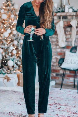 Velvet V-Neck Jumpsuit