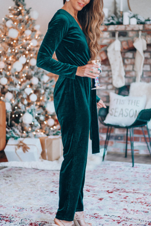 Velvet V-Neck Jumpsuit