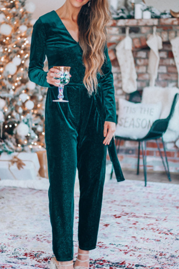 Velvet V-Neck Jumpsuit