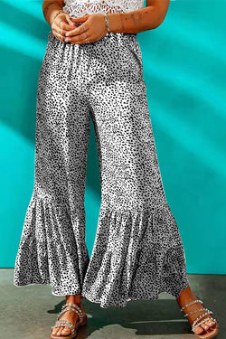 Leopard Print Casual Loose Flared Wide-Leg Pants