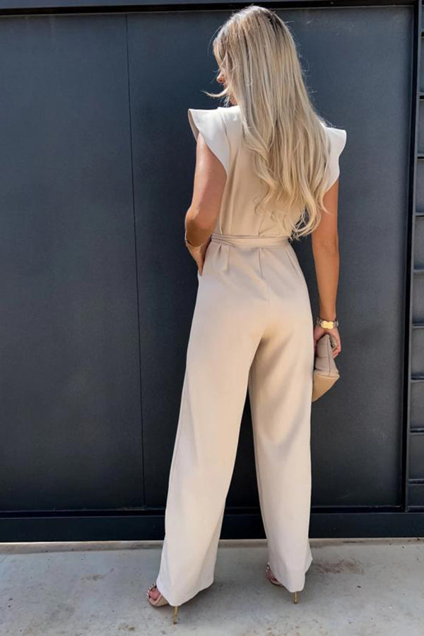 High-Waist Commuter Tie Waist Jumpsuit