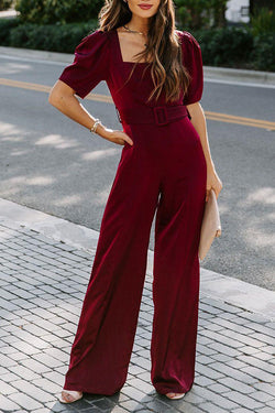 Loose Velvet Short-Sleeved Jumpsuit