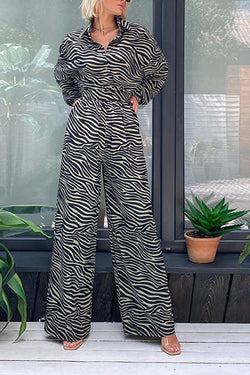 Fashion Print Long Sleeve High Waist Jumpsuit