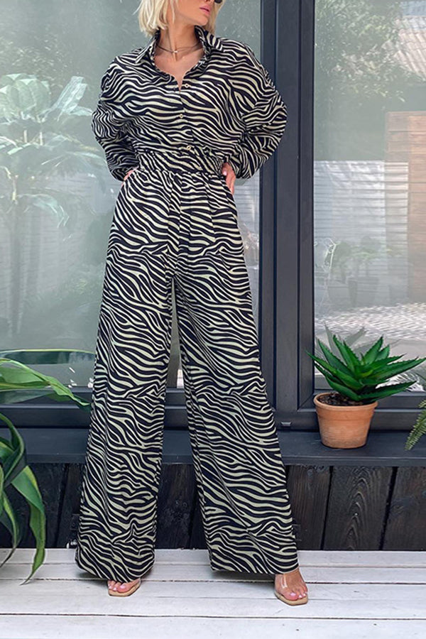 Fashion Print Long Sleeve High Waist Jumpsuit