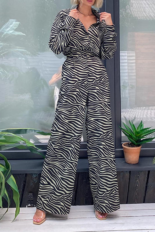 Fashion Print Long Sleeve High Waist Jumpsuit