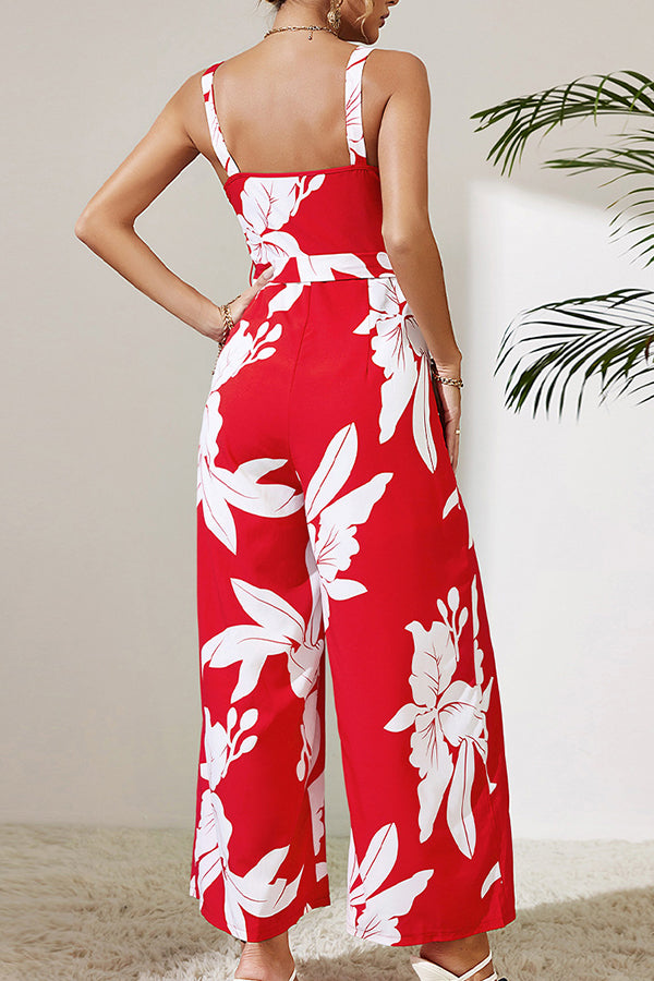 Sleeveless Open Back Printed Jumpsuit