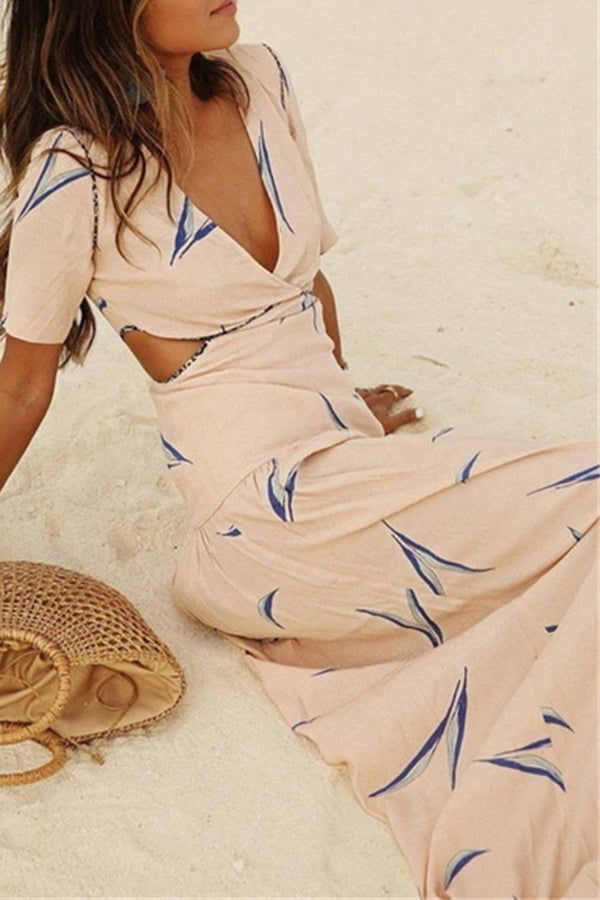 Bohemian Print Cutout Beach Maxi Dress