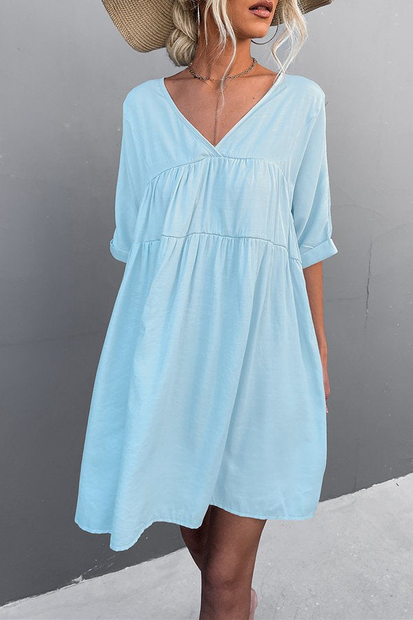 Solid Color V-Neck Loose Casual Dress