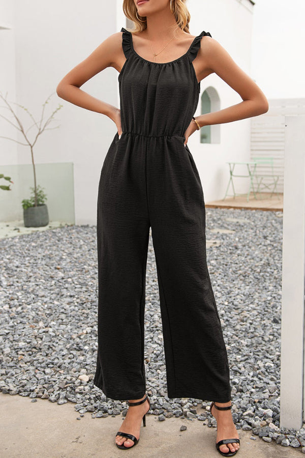 Ruffle Strap Wide Leg Jumpsuit