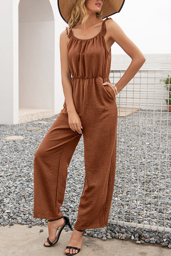 Ruffle Strap Wide Leg Jumpsuit