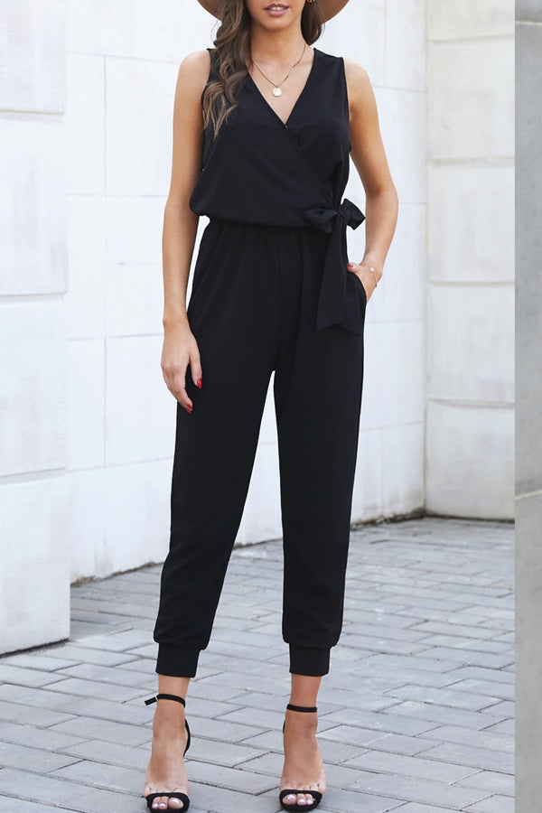 Sleeveless Solid Color Jumpsuit