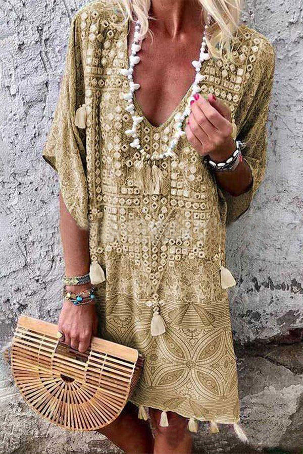 Bohemian V-Neck Print Dress