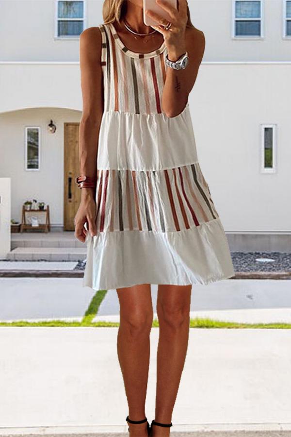 Stylish Striped Print Baggy Sleeveless Dress