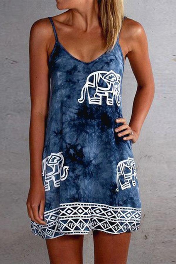 Smart Elephant Geometric Print Sling Dress