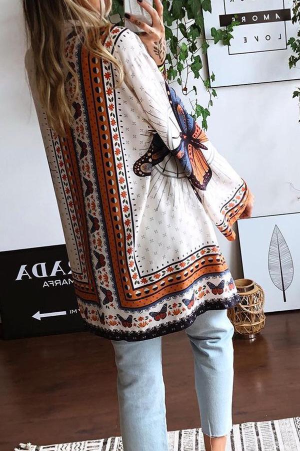 Butterfly Print Long Sleeve Dress