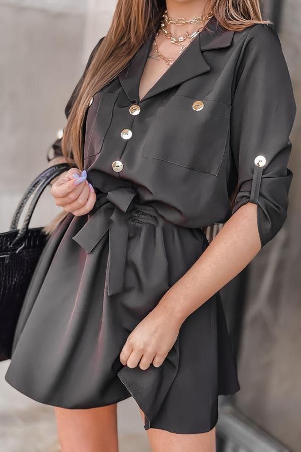 Suit Collar Solid Color Shirt Dress