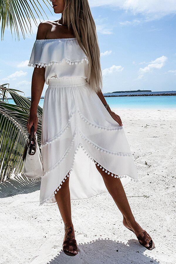 Bohemian Strapless White Irregular Dress