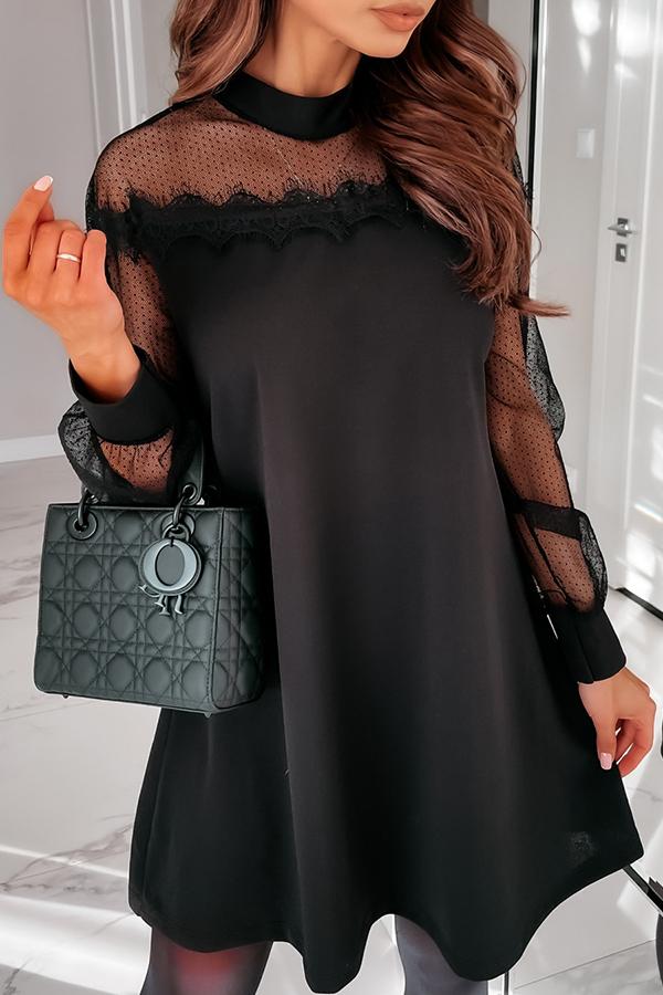 Mesh Lace Stitching Mini Dress