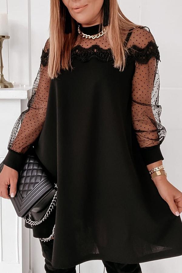 Mesh Lace Stitching Mini Dress