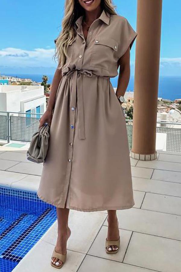 Temperament Commuting Solid Color Midi Dress