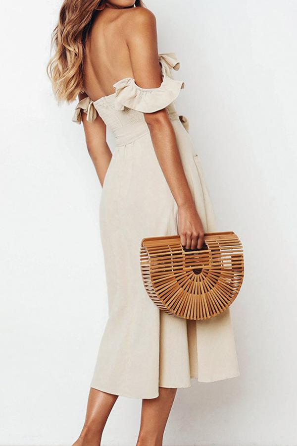 Off-shoulder Ruffles Simple Midi Dress