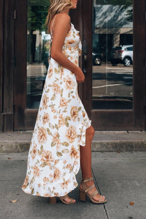 Sleeveless V-neck Floral Split Evening Dress