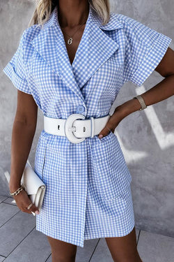 Button Lapel Check Dress