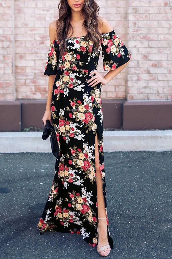 Strapless Elastic Waist Ruffle Sleeve Maxi Dress